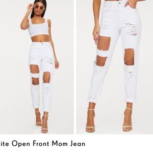 Pretty Little Things White Open Front Mom Jeans